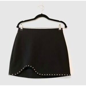 Zara Black Studded Curved Hem Mini Skirt Size Small NWT Edgy Night Out